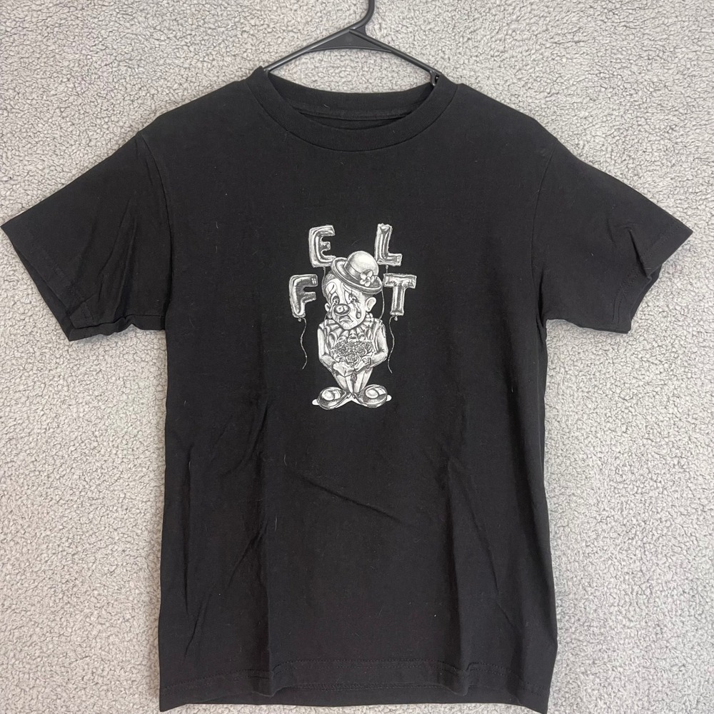FELT‎ Sad Clown Graphic T Shirt Mens size Small Black Streetwear Tee Shirt